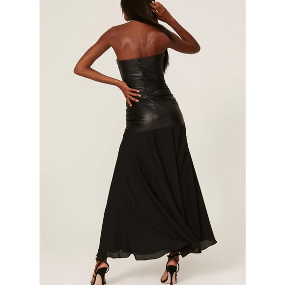 Shoshanna Rustin Black Faux Leather Gown SIZE 4 Formal Maxi Dress - Picture 3 of 15